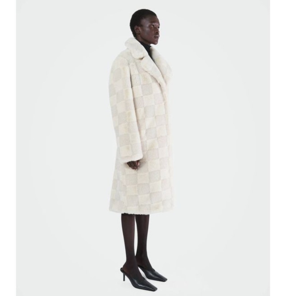 White Checkerboard Apparis Tikka Faux Shearling Coat (size XS)
